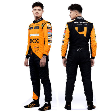 Nuevo traje de protección para carreras con impresión por sublimación de McLaren del equipo de F1 Lando Norris 2025