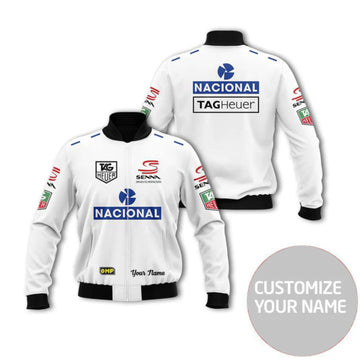 Customizable Ayrton Senna F1 Racing Jacket Featuring Nacional and TAG Heuer