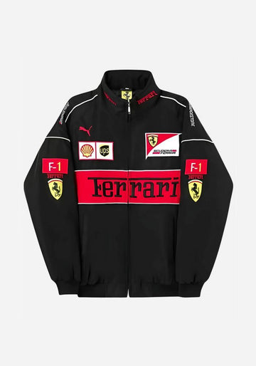 Black Ferrari F1-Inspired Racing Motorsport Racing Jacket