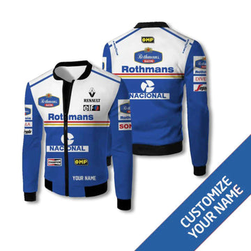 Customizable Rothmans Williams Renault F1 Team-Inspired Racing Bomber Jacket