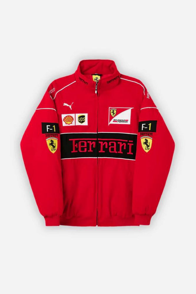 Ferrari F1-Inspired Racing Jacket – Red Zip-Up Motorsport Jacket