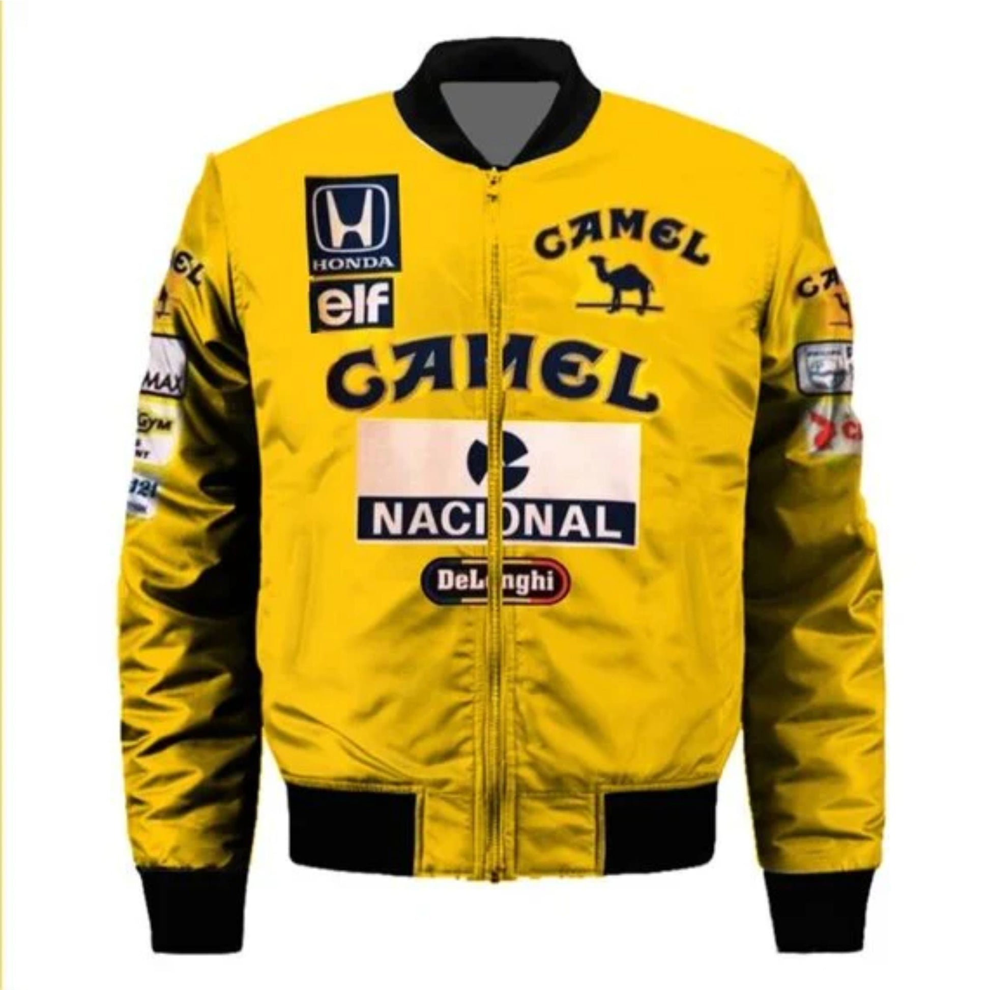 Vintage-Inspired Ayrton Senna's Iconic Camel Honda livery Racing Jacket